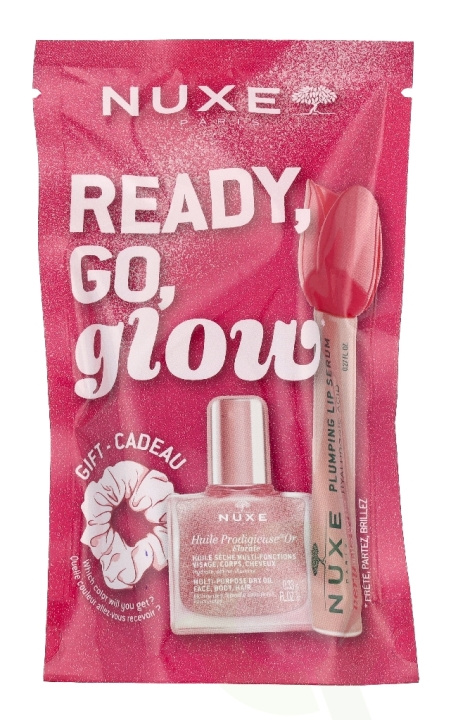Nuxe Ready, Go, Glow Pink Set 18 ml Lip Volume Serum 8ml/Dry Oil 10ml/Scrunchie i gruppen SKØNHED & HELSE / Gaveæske / Gaveæske til hende hos TP E-commerce Nordic AB (D33985)