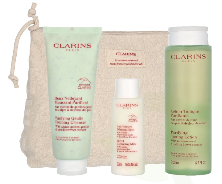 Clarins Cleansing Combination Set 375 ml Foaming Cleanser 125ml/Lotion 200ml/Milk 50ml/Purse i gruppen SKØNHED & HELSE / Hudpleje / Ansigt / Rengøring hos TP E-commerce Nordic AB (D34120)