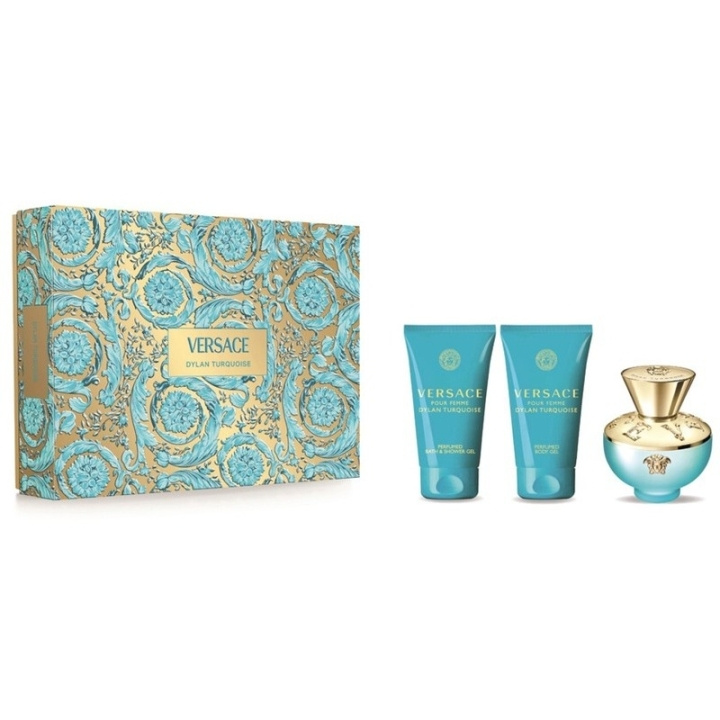 Versace Giftset Versace Dylan Turquoise Pour Femme Edt 50ml + Body Lotion 50ml + Shower Gel 50ml i gruppen SKØNHED & HELSE / Gaveæske / Gaveæske til hende hos TP E-commerce Nordic AB (D34270)