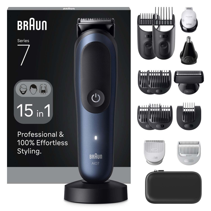 Braun All-in-One Series 7 15in1 7580 Black / Deep Blue i gruppen SKØNHED & HELSE / Hår og styling / Barbering og trimning / Hårtrimmere hos TP E-commerce Nordic AB (D34357)