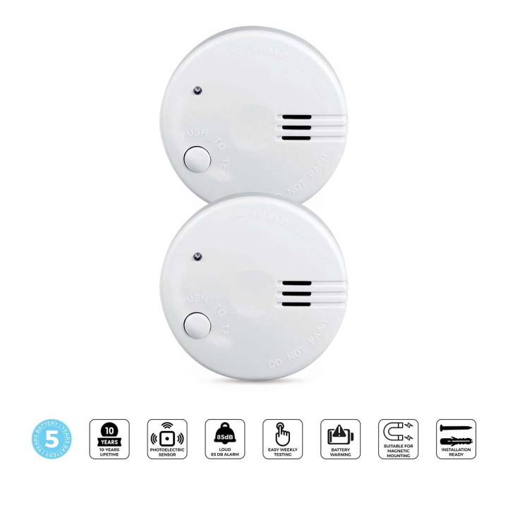 Alecto - Mini-røgalarm med 5 års batteri 2-pak Hvid - SD510 2X