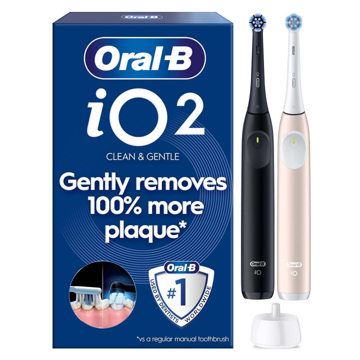 Oral B Eltandborste iO2 Night Black/Calm Pink Duo,1 Travel Ca i gruppen SKØNHED & HELSE / Oral pleje / Elektriske tandbørster hos TP E-commerce Nordic AB (D35626)