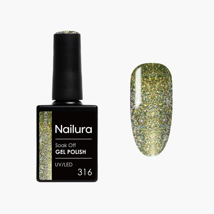 Nailura Gel Polish 316 – Glitrende gulgrøn – 10 ml i gruppen SKØNHED & HELSE / Manicure / pedicure / Neglelak hos TP E-commerce Nordic AB (D41562)