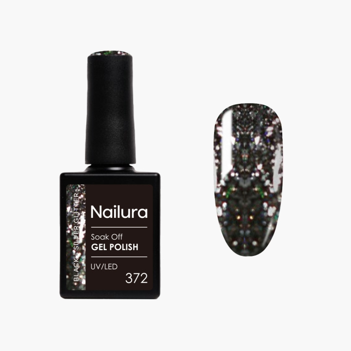 Nailura Gel Polish 372 – Black Silver Glitter – 10 ml billede