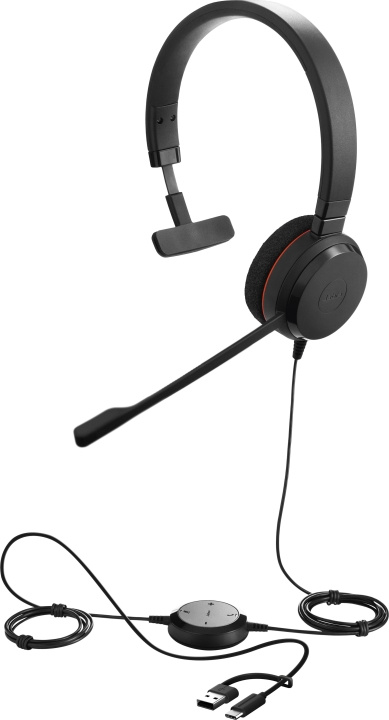 Jabra Evolve 20 headset, mono, MS, USB-C/USB-A- i gruppen COMPUTERTILBEHØR / Computer Tilbehør / Headset hos TP E-commerce Nordic AB (D41851)