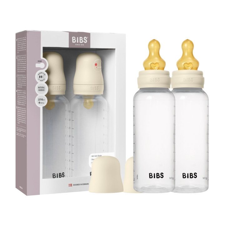 BIBS Babyflaske, rund, latex, 2-pak, medium gennemstrømning – elfenben – 270 ml i gruppen LEGETØJ, BØRN & BABY / Pleje, sundhed og hygiejne / Sutter & Tandringe hos TP E-commerce Nordic AB (D42627)