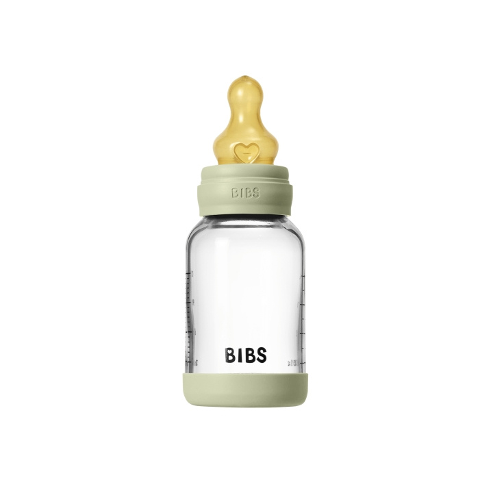 BIBS Rund glasflaske med latex-sut og langsomt flow – salvie – 120 ml i gruppen LEGETØJ, BØRN & BABY / Mad & Drikke / Sutteflasker og tilbehør hos TP E-commerce Nordic AB (D42637)