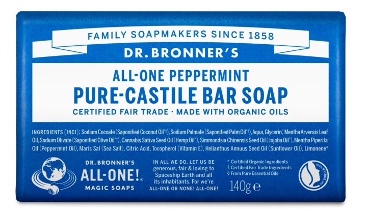 Dr. Bronner\'s Dr. Bronner\'s – Sæbe i bar form, pebermynte, 140 g i gruppen SKØNHED & HELSE / Hudpleje / Kropspleje / Duft sæbe hos TP E-commerce Nordic AB (D43100)