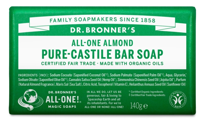 Dr. Bronner\'s Dr. Bronner\'s – Sæbe i fast form, mandel, 140 g i gruppen SKØNHED & HELSE / Hudpleje / Kropspleje / Duft sæbe hos TP E-commerce Nordic AB (D43323)