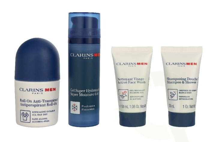 Clarins Men Grooming Essentials Travel Set 163 ml Shampoo & Shower 30ml/Face Wash 30ml/Gel 50ml/Antitranspirant Roll On 50ml/Eye Gel 3ml i gruppen SKØNHED & HELSE / Gaveæske / Gaveæske til ham hos TP E-commerce Nordic AB (D44076)