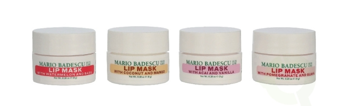 Mario Badescu Lip Mask Collection 32 g 4x8gr - Acai And Vanilla/Coconut And Mango/Watermelon And Basil/Pomegranate And Guava i gruppen SKØNHED & HELSE / Makeup / Læber / Læbepomade hos TP E-commerce Nordic AB (D44142)