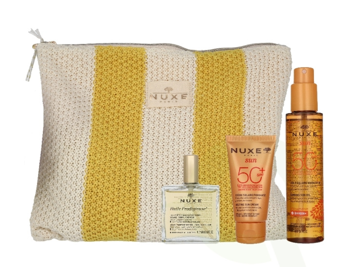 Nuxe Summer Set 250 ml Tanning Sun Oil SPF50 150ml/Melting Sun Cream SPF50 50ml/Huile Prodigieuse Multi-Puprose Dry Oil 50ml/Pouch i gruppen SKØNHED & HELSE / Hudpleje / Tanning / Solbeskyttelse hos TP E-commerce Nordic AB (D45831)