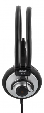 DELTACO, hovedtelefon med volumekontrol, 2,2m kabel, sort/sølv