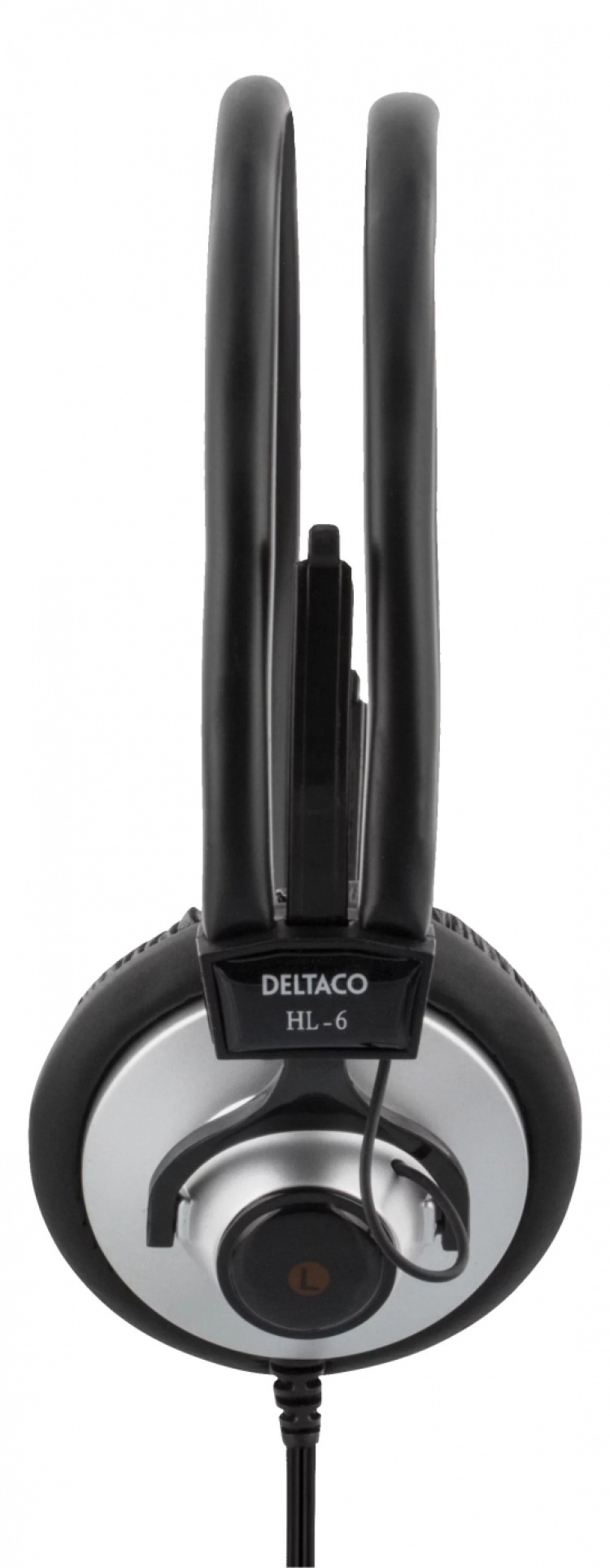 DELTACO, hovedtelefon med volumekontrol, 2,2m kabel, sort/sølv