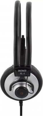 DELTACO, hovedtelefon med volumekontrol, 2,2m kabel, sort/sølv