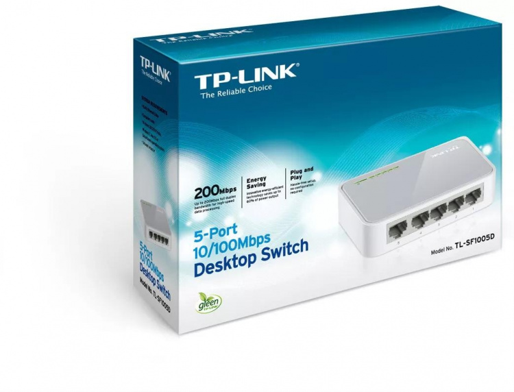 TP-LINK netværksswitch, 5-ports, 10/100 Mbps, RJ45, Auto MDI/MDIX