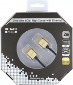 DELTACO PRIME ultratunn HDMI kabel, HDMI High Speed with Ethernet, HDM