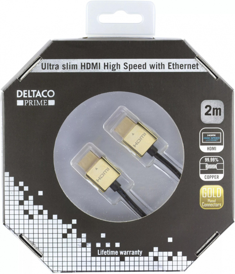 DELTACO PRIME ultratunn HDMI kabel, HDMI High Speed with Ethernet, HDM