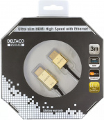 DELTACO PRIME ultratunn HDMI kabel, HDMI High Speed with Ethernet, HDM