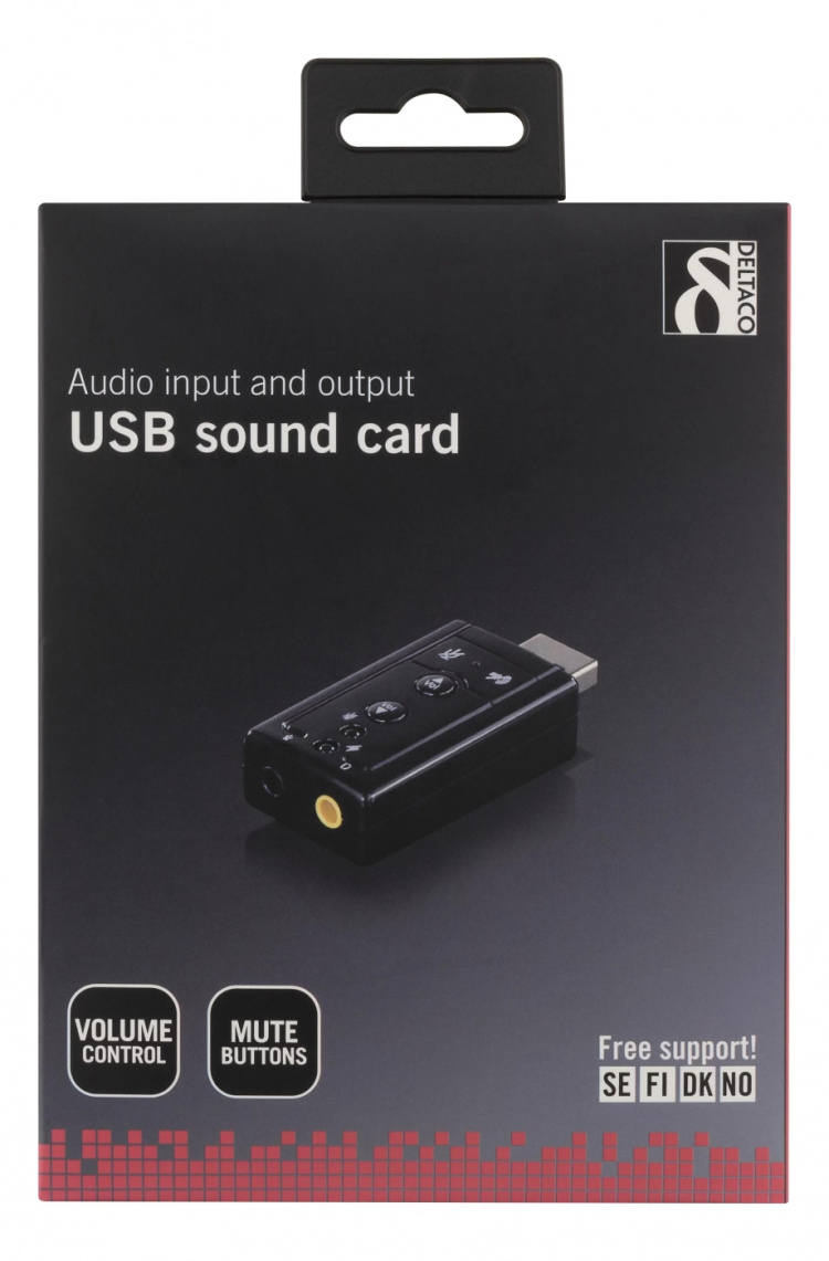 DELTACO USB-lydkort, tilslutning til hovedelefoner og mikrofon, 2x3,5m