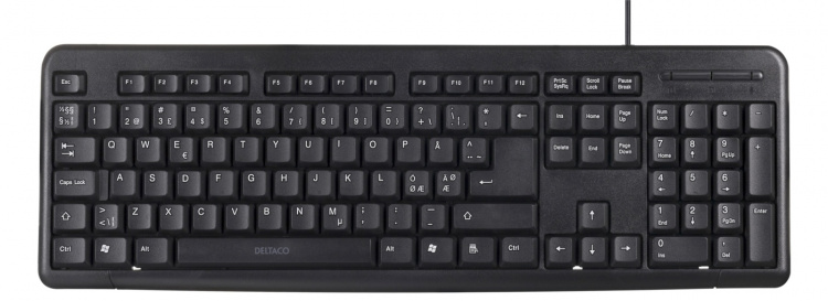 DELTACO tastatur, nordisk layout, USB, sort