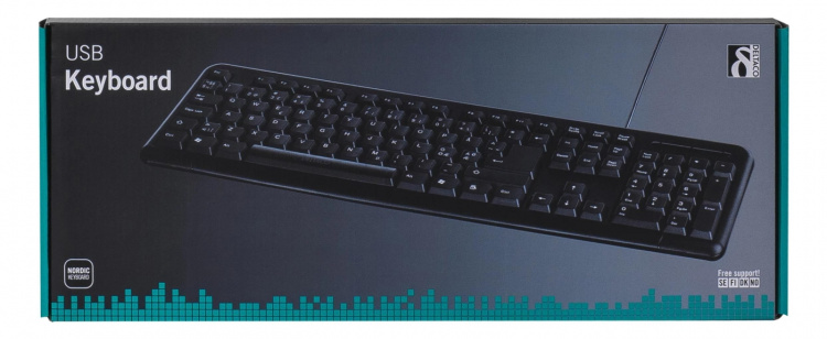DELTACO tastatur, nordisk layout, USB, sort