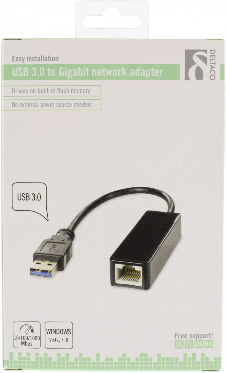 DELTACO USB 3.0 netværksadapter med internt flash-hukommelse, Gigabit
