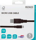 DELTACO USB 2.0 kabel Type A han - Type Micro B han, 5-pin, til opladn