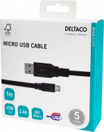 DELTACO USB 2.0 kabel Type A han - Type Micro B han, 5-pin, til opladn
