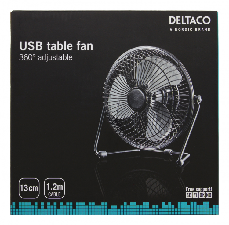 DELTACO USB-blæser, 13cm, bordmodel, 1x USB Type A han, sort