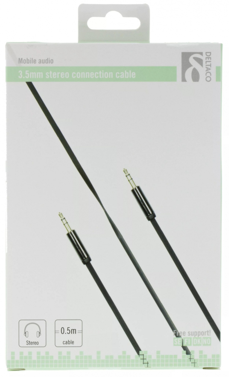 DELTACO lydkabel, 3,5mm han til 3,5mm han, 0,5m, sort