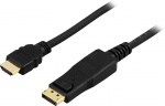 DELTACO DisplayPort til HDMI monitorkabel, 20-pin han-han, 2m, sort