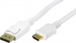 DELTACO DisplayPort til HDMI monitorkabel, 20-pin han-han, 2m, hvid