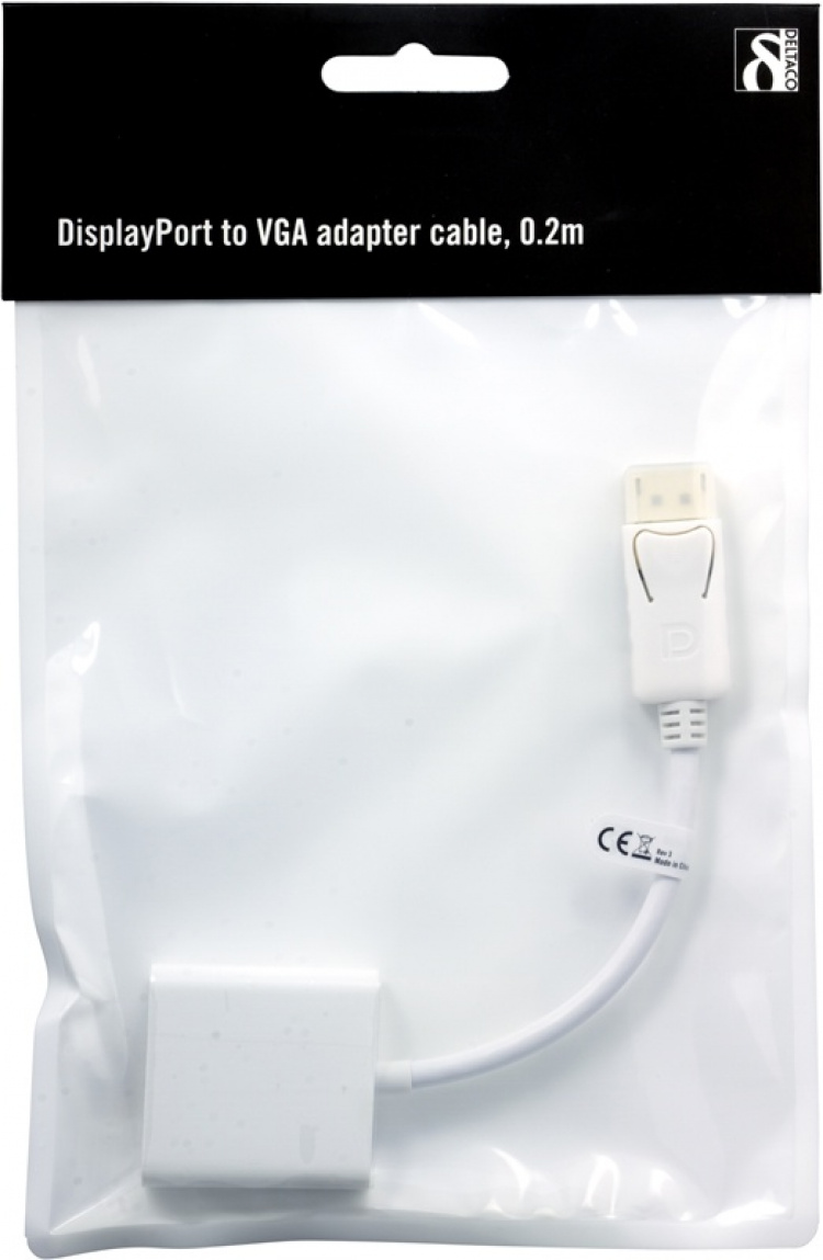 DELTACO DisplayPort til VGA-adapter, 20-pin han - 15-pin hun, 0,2m, hv