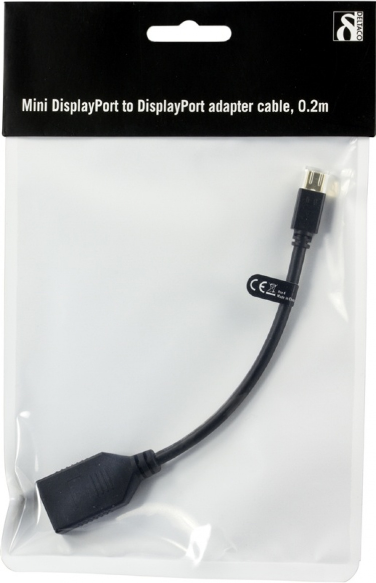 DELTACO DisplayPort-adapter, Mini DisplayPort 20-pin han til DisplayPo