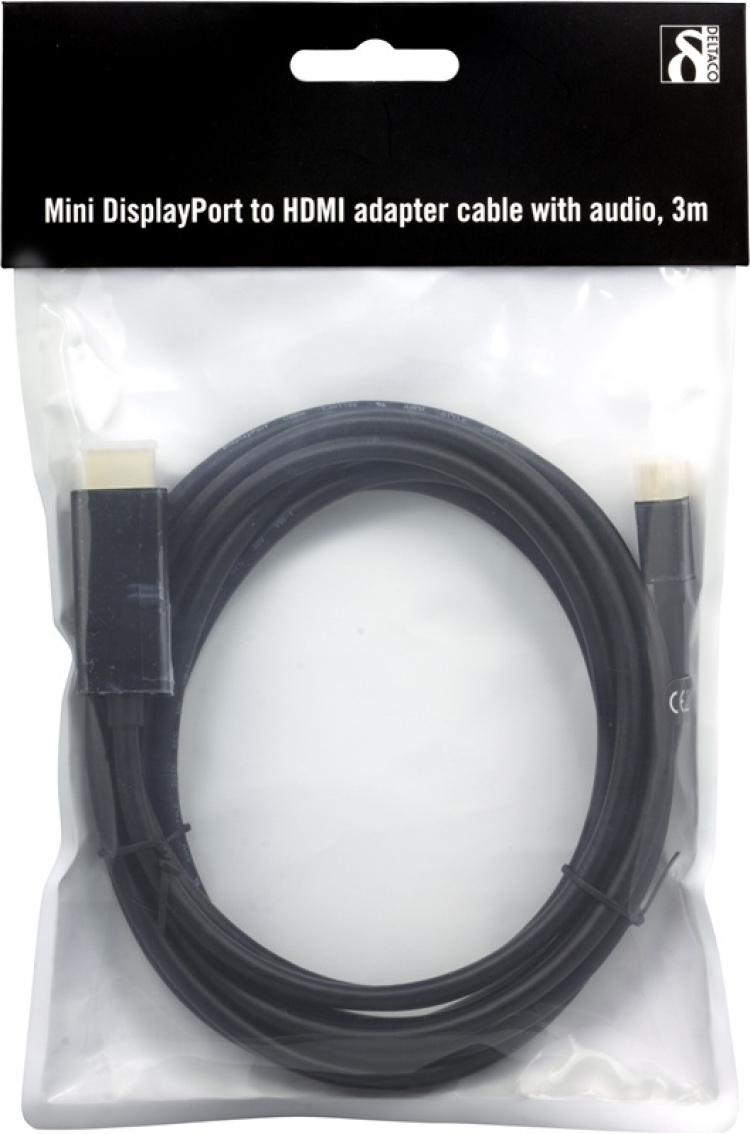 DELTACO mini DisplayPort til HDMI-monitorkabel <b>med lyd</b>, 20-pin