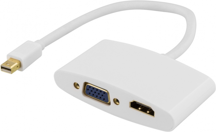 DELTACO mini DisplayPort til HDMI og VGA-adapter, 20-pin han - 19-pin
