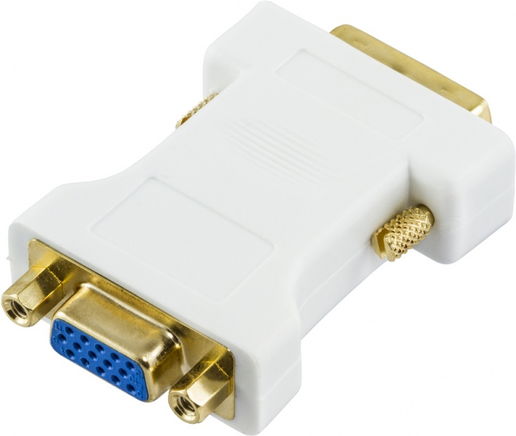 DELTACO DVI adapter analog DVI - analog VGA, han - hun, hvid