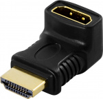 DELTACO HDMI-adapter, 19-pin han til hun, vinklet, guldpletteret stik