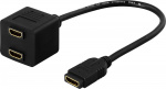 DELTACO HDMI-adapter, 1xHDMI hun til 2xHDMI hun, 19-pin