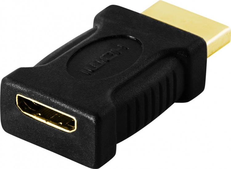 DELTACO HDMI-adapter, mini HDMI hun til HDMI han, 19-pin hun-han, guld