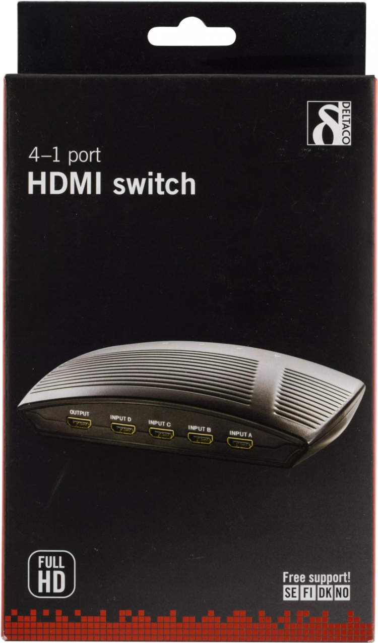 DELTACO Manuel HDMI-switch, 4 indgange til en udgang, 19-pin hun