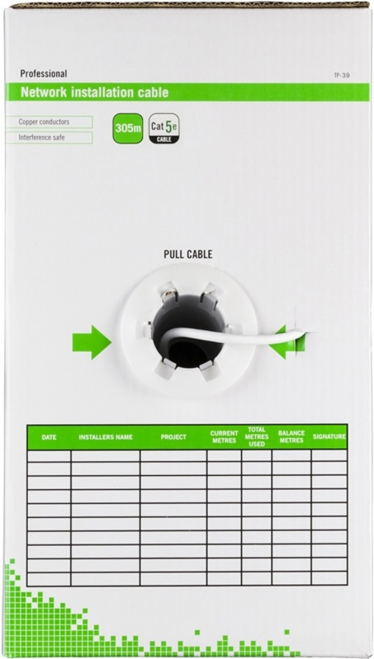 DELTACO U/UTP installationskabel, Cat5e, 305m boks, hvid