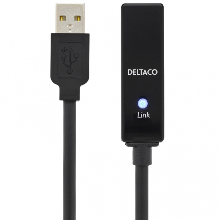 DELTACO PRIME USB 2.0 forlængerkabel, <b>aktiv</b>, Type A han - Typ