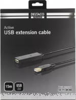 DELTACO PRIME USB 2.0 forlængerkabel, <b>aktivt</b>, Type A han - Typ DELTACO PRIME USB 2.0 forlængerkabel, <b>aktivt</b>, Type A han - Typ