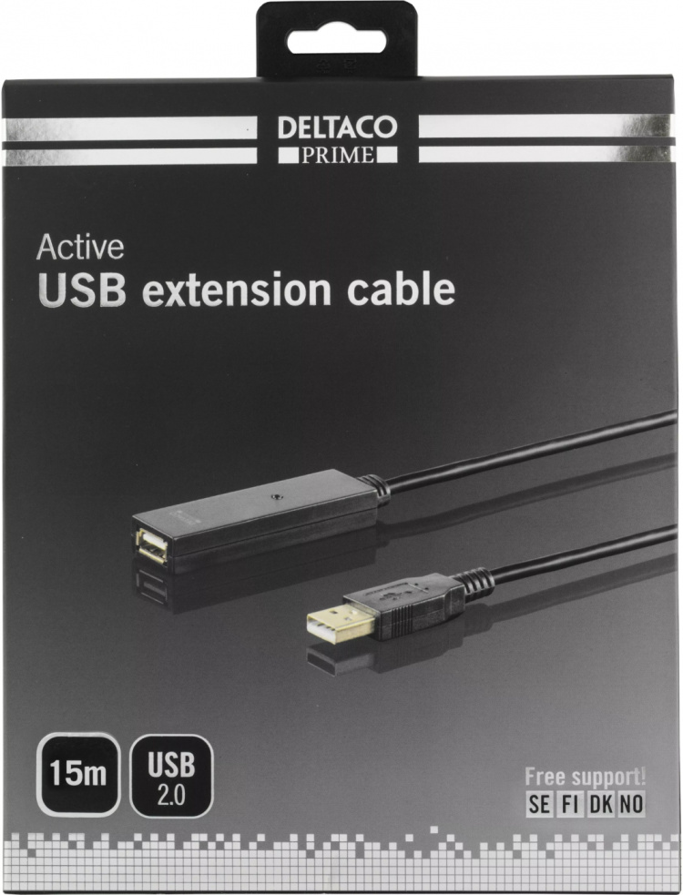 DELTACO PRIME USB 2.0 forlængerkabel, <b>aktivt</b>, Type A han - Typ DELTACO PRIME USB 2.0 forlængerkabel, <b>aktivt</b>, Type A han - Typ