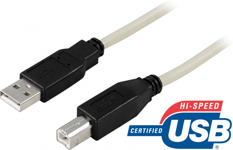 DELTACO USB 2.0 kabel Type A han - Type B han 2m, beige