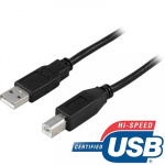 DELTACO, USB 2.0 kabel, USB-A han - USB-B han, 3m, sort