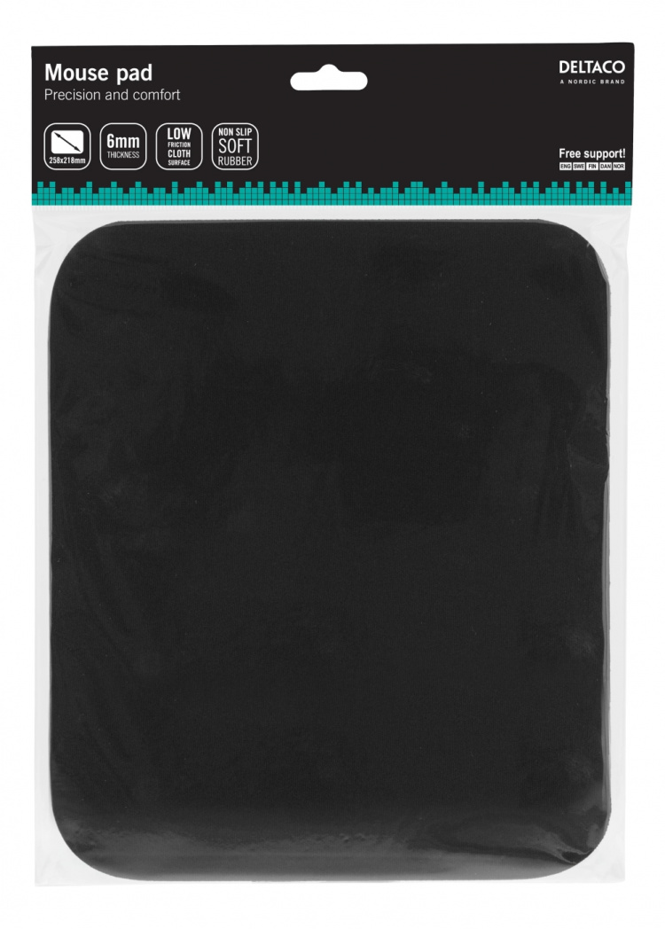 DELTACO, Musemåtte, stofbeklædt gummi, 6mm sort