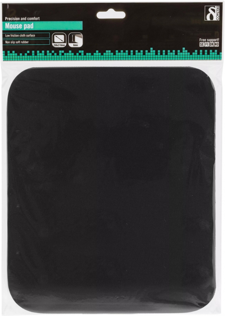 DELTACO, Musemåtte, stofbeklædt gummi, 6mm sort